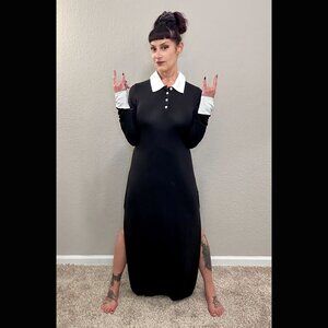 KillStar NWOT Wednesday Addams Maxi Dress High Slits Long Sleeves Goth Witch L
